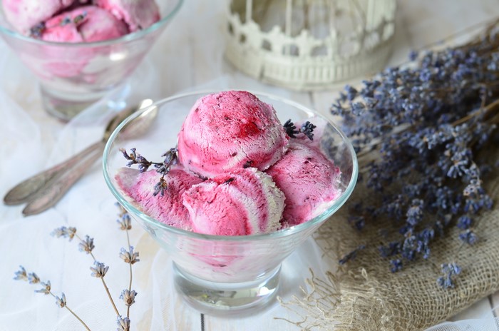 Scoops of Berry Ice Cream with Lavender