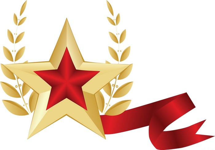 Golden star with red center and laurel wreath