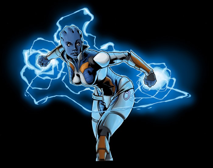 Liara T'Soni from Mass Effect using biotic powers