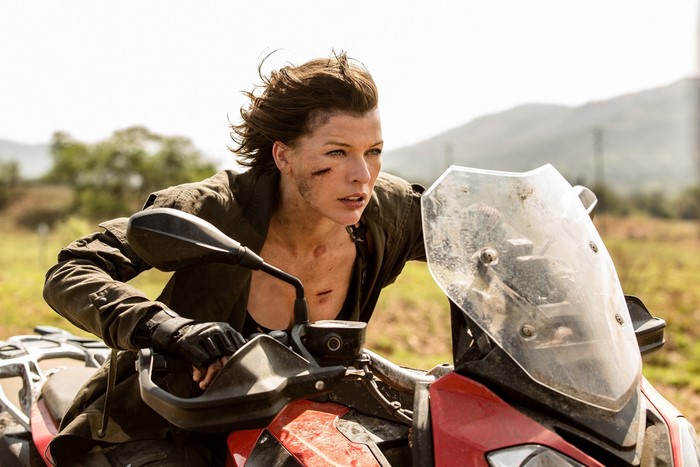 Alice from Resident Evil: The Final Chapter on a motorcycle