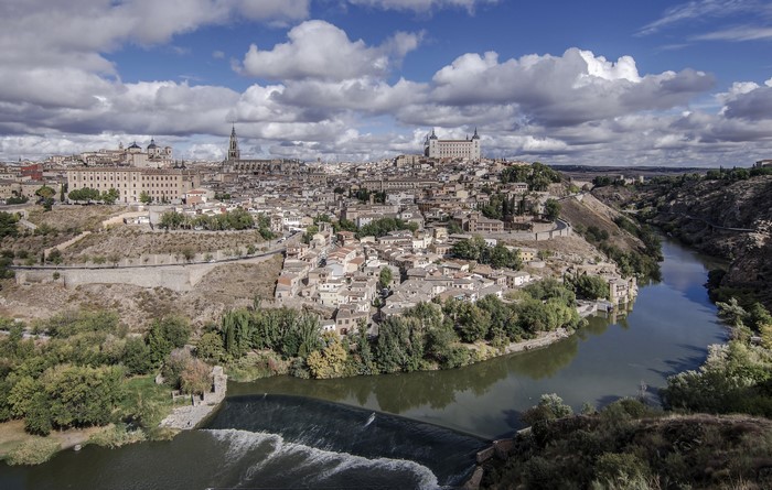 Toledo, Spain, with river and waterfall
