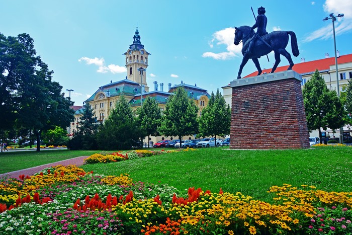 Equestrian statue in front of Szeged City Hall, Hungary