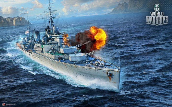HMS Fiji Cruiser firing in World of Warships