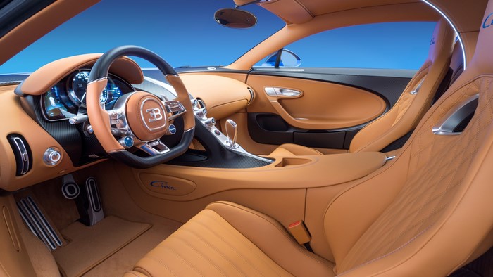 Interior of a Bugatti Chiron luxury car