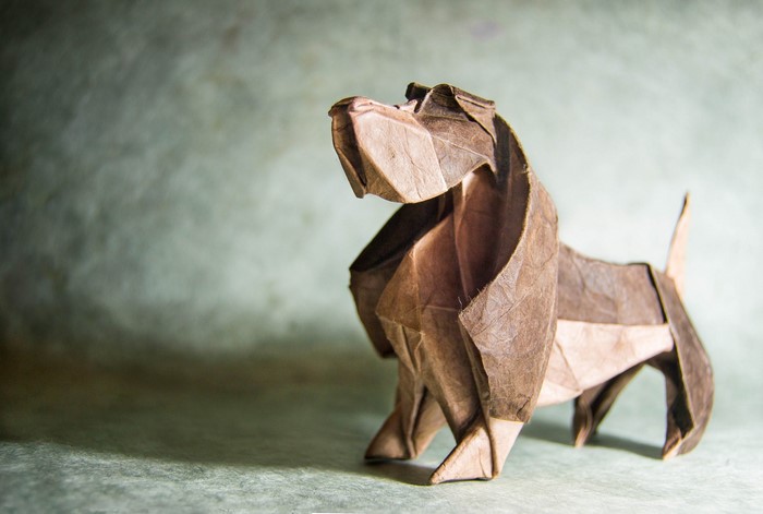 Origami Basset Hound dog made of brown paper