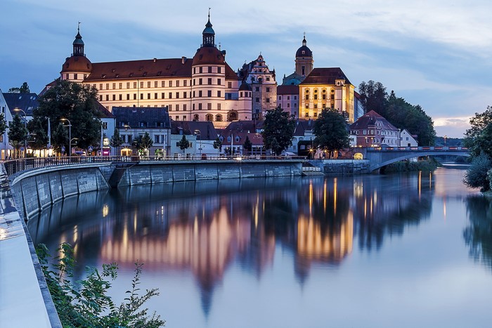 Neuburg Castle and River at Dusk