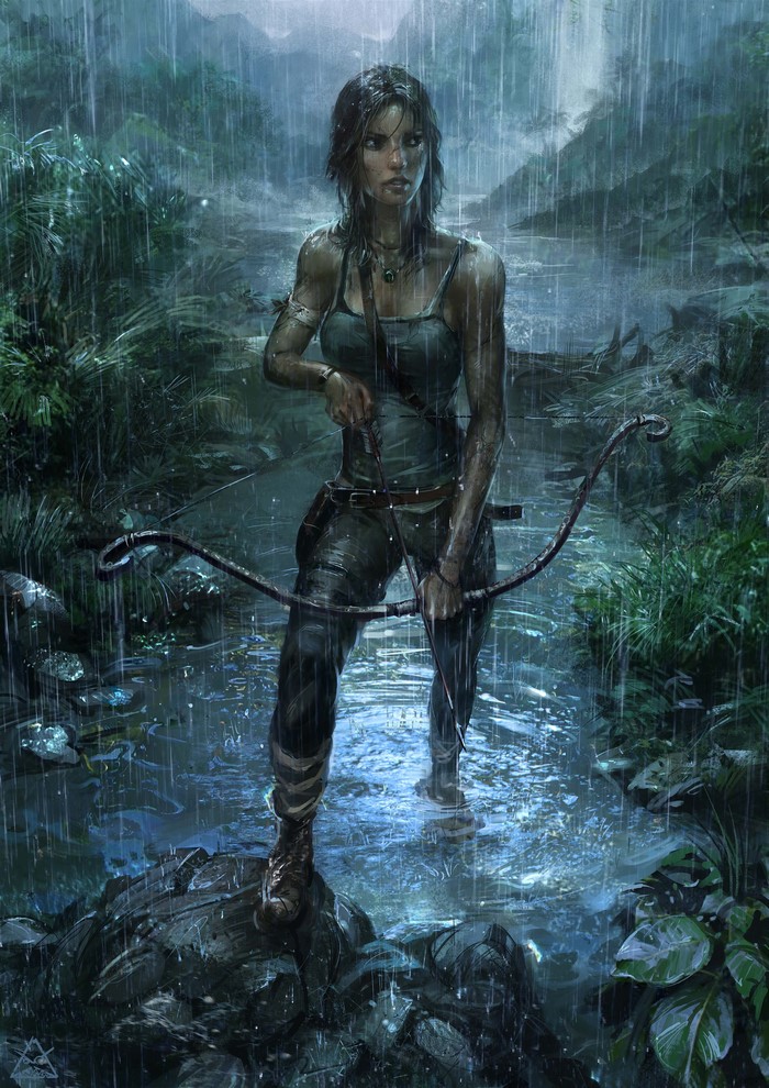 Lara Croft from Tomb Raider 2013 in the rain