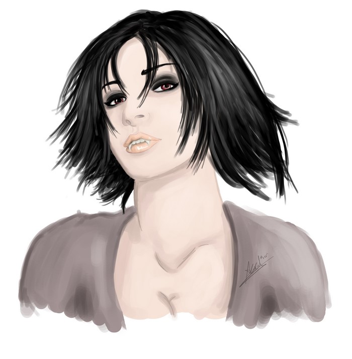 Painting of a brunette vampire girl