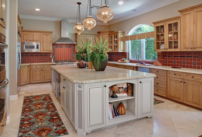 Kitchen Interior Design with Island and Pendant Lamps