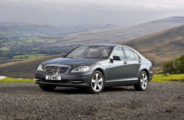 Grey Mercedes-Benz S-Class W221 on a hill