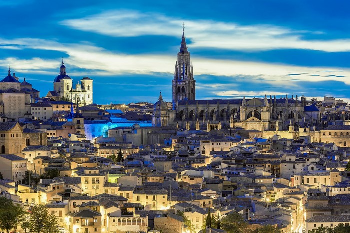 Toledo cityscape with cathedrals at dusk