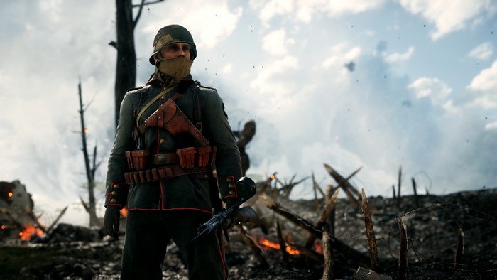 Soldier in Military War Helmet on Battlefield 1
