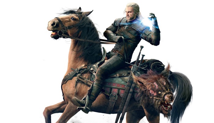 Geralt of Rivia from The Witcher 3: Wild Hunt on horseback