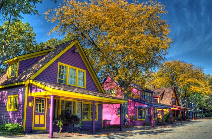 Colorful Houses in Autumn at Canterbury Village, Michigan, USA