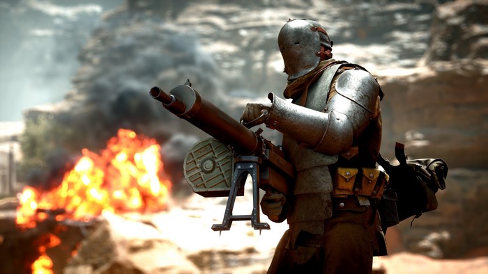 Soldier in armor with machine gun in Battlefield 1