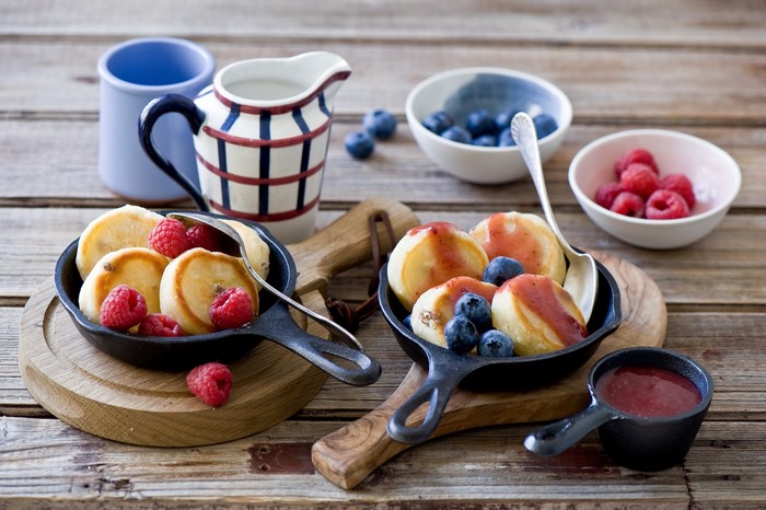 Pancakes with Raspberries and Blueberries