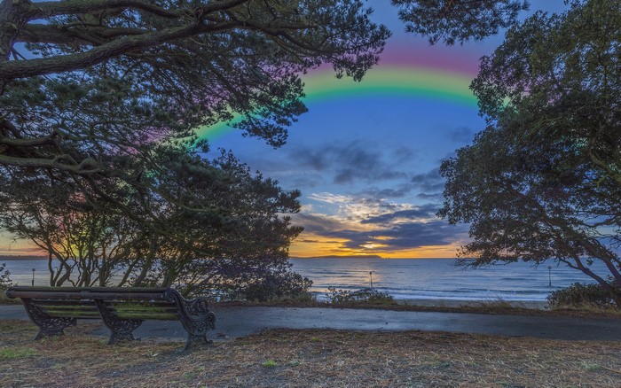 Rainbow over the coast at Christchurch, England