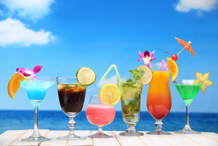 Cocktails on a beach with blue sky