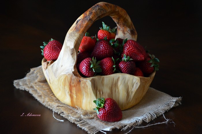 Strawberries in a wooden basket