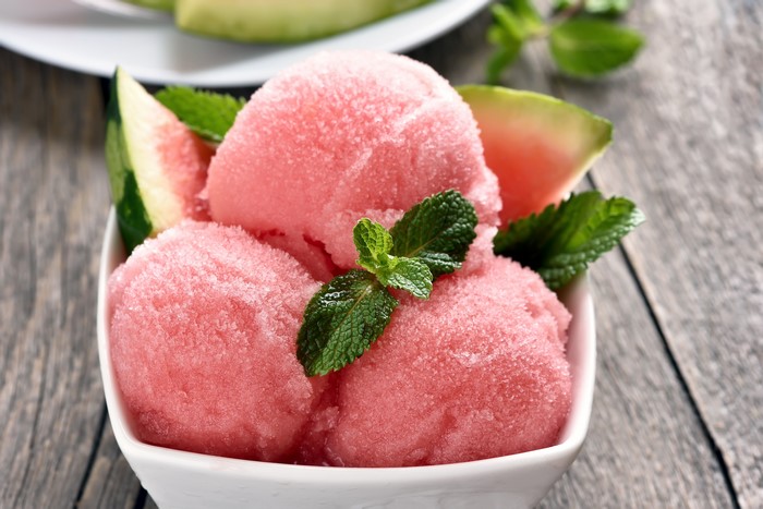 Watermelon Sorbet with Mint and Watermelon Slices