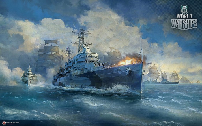 Cruiser HMS Belfast firing in World of Warships