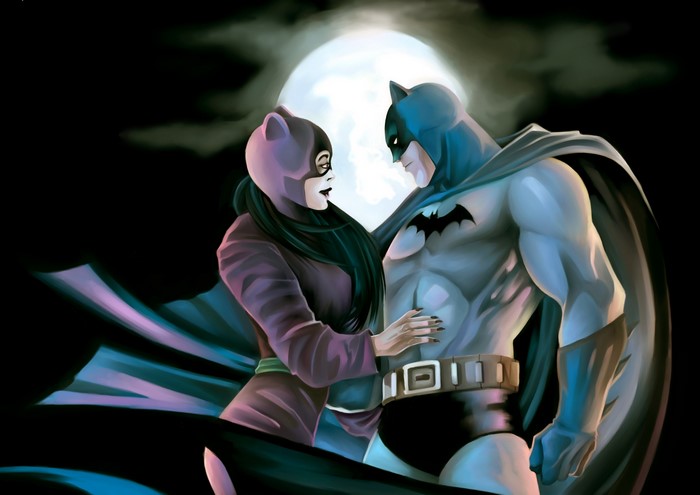 Batman and Catwoman under the Moon