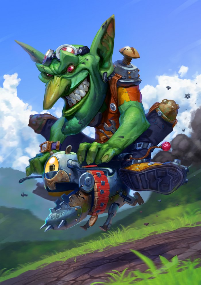 Goblin riding a mechanical contraption from Hearthstone