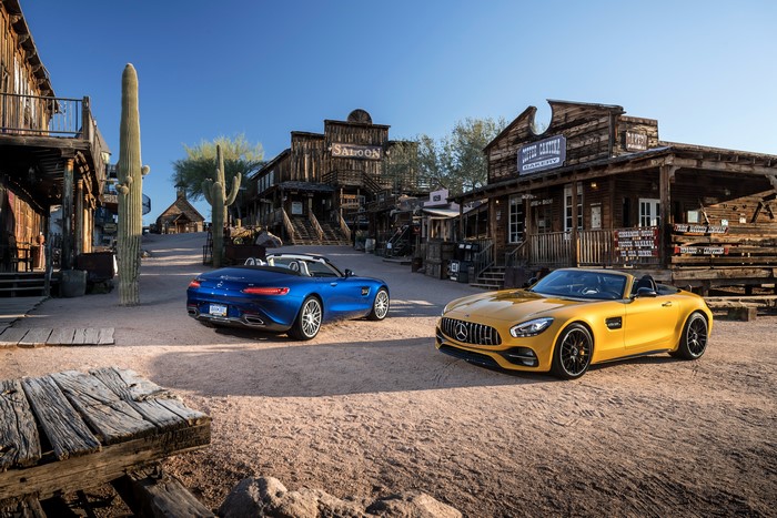 Two Mercedes-Benz AMG GT Roadsters in Old West Town