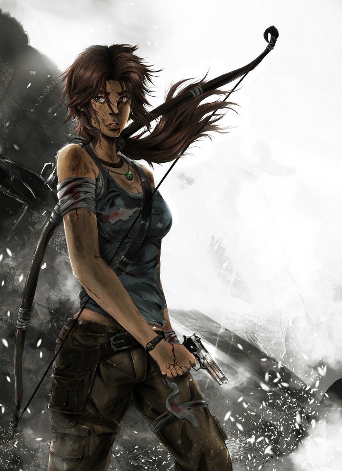 Lara Croft from Tomb Raider with bow and pistol