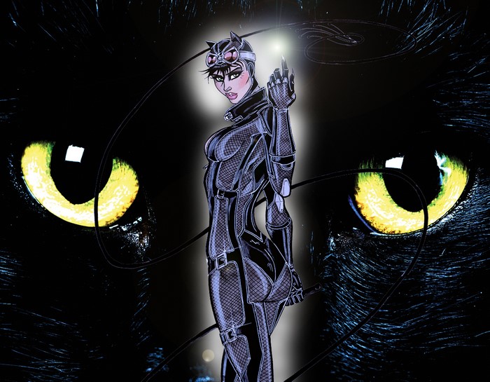 Catwoman with large cat eyes