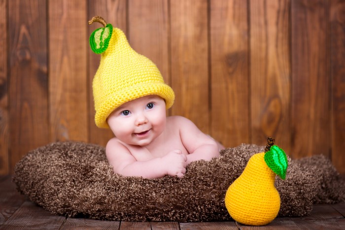Baby in Pear Hat with Pear Prop