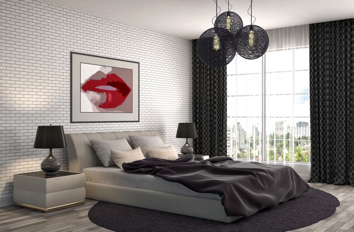 Modern Bedroom with Pop Art Lips Painting