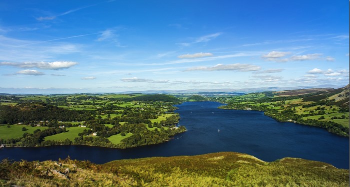 Lake District Scenery with Howtown and Fields, England