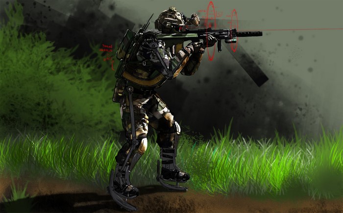 French Future Soldier with Exo Skeleton and Assault Rifle