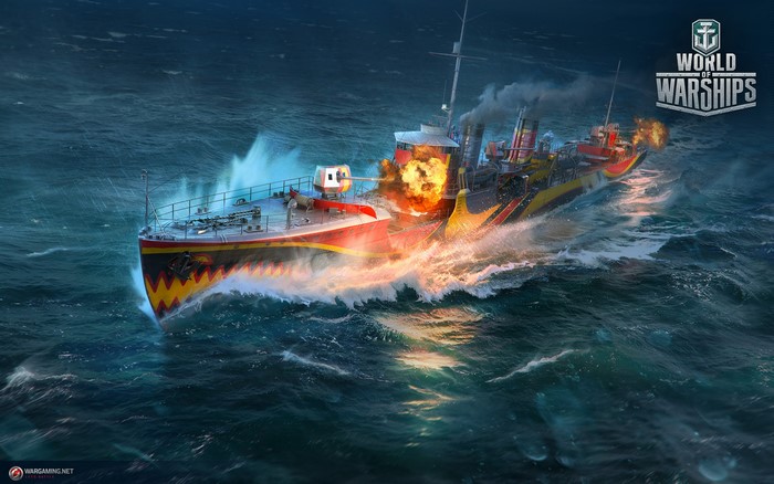 Destroyer Fujin from World of Warships in battle