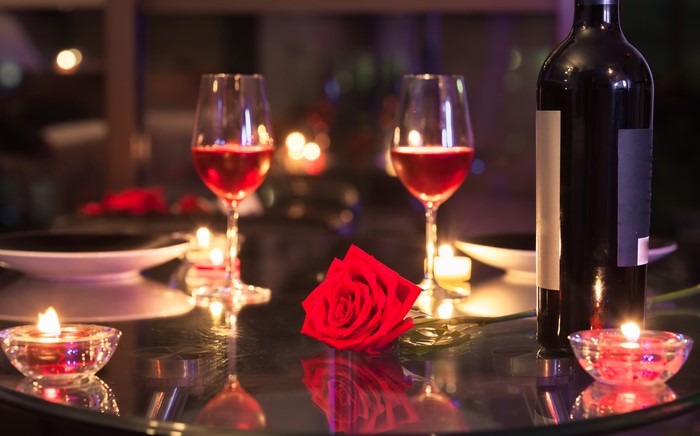 Romantic Dinner with Wine, Roses, and Candles