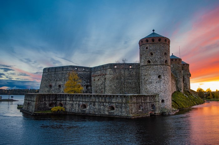 Olavinlinna Castle in Finland at Sunset