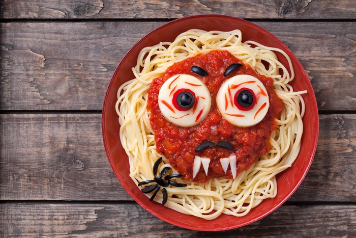 Spaghetti with a Monster Face Design