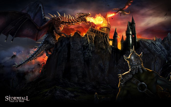 Stormfall: Age of War Dragons attacking a Castle