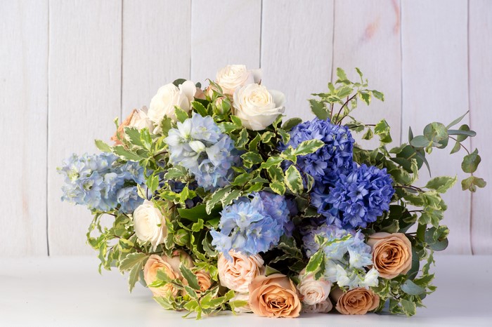 Bouquet of Roses, Delphinium, and Hyacinths