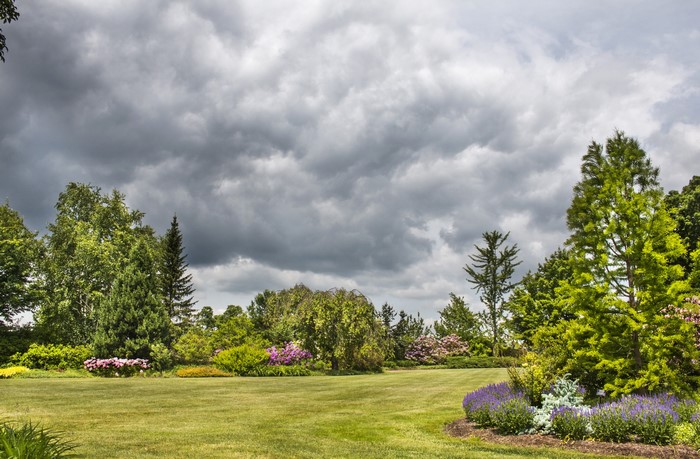 Tower Hill Botanical Garden with storm clouds