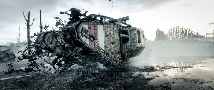 Mark V tank destroyed in Battlefield 1