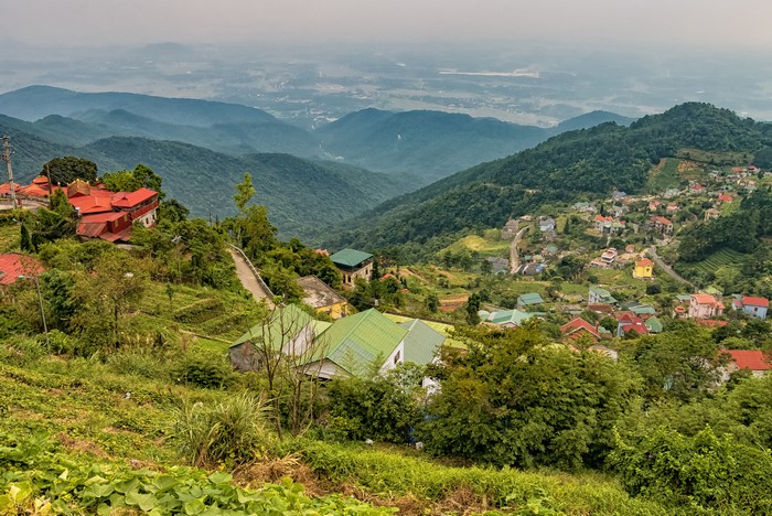Houses on a hillside in Tam Dao, Vietnam