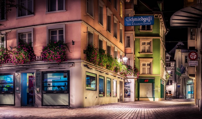 Street at night in St. Gallen, Switzerland
