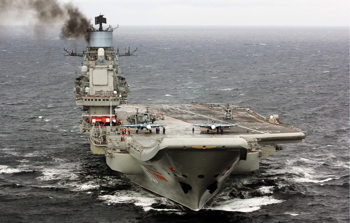 Admiral Kuznetsov aircraft carrier in the sea