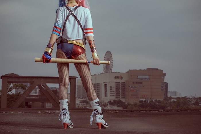 Harley Quinn Cosplayer with Baseball Bat