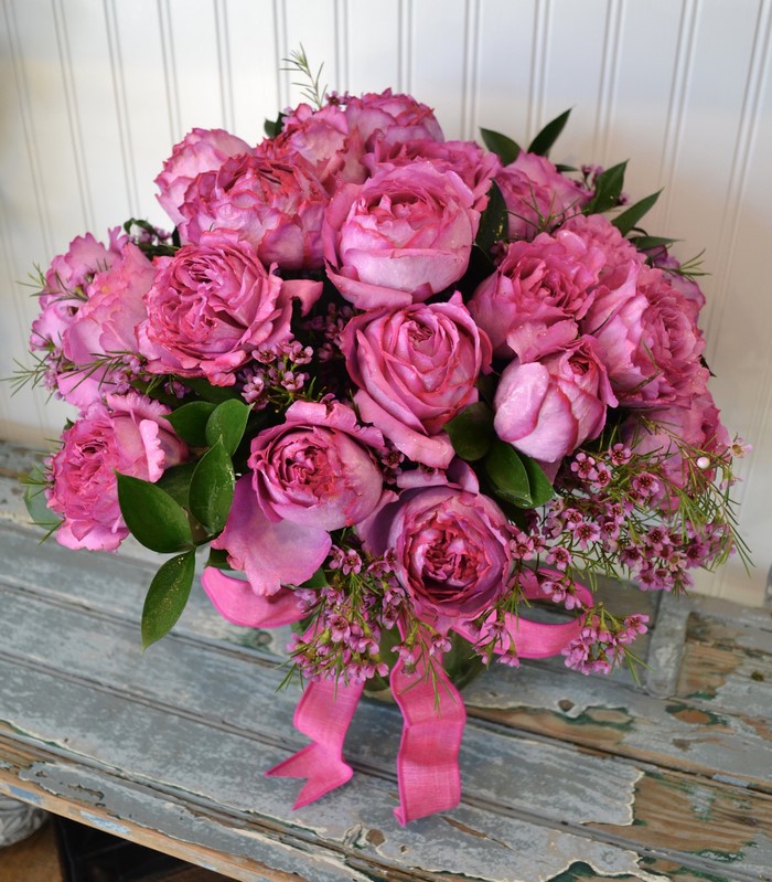 Pink Roses Bouquet with Ribbon
