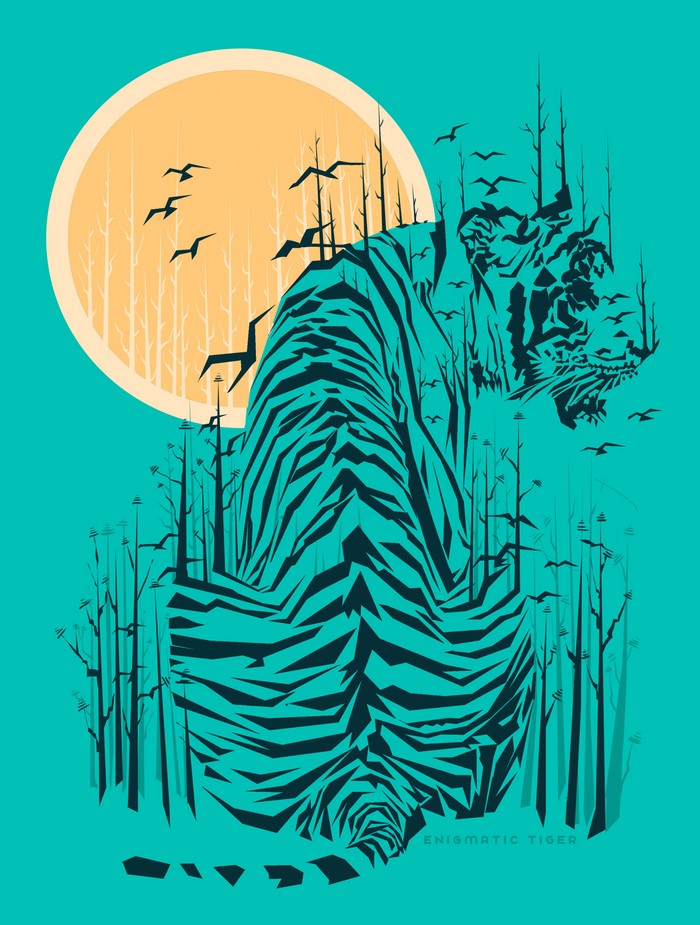 Tiger made of trees and birds