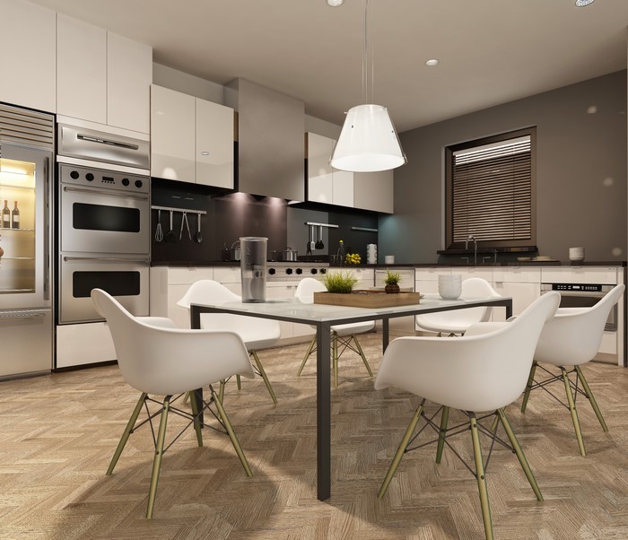 Modern kitchen with dining table and chairs