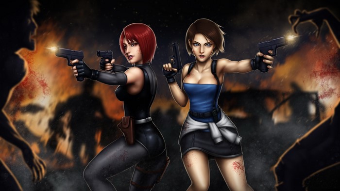 Jill Valentine and Regina from Resident Evil with Pistols